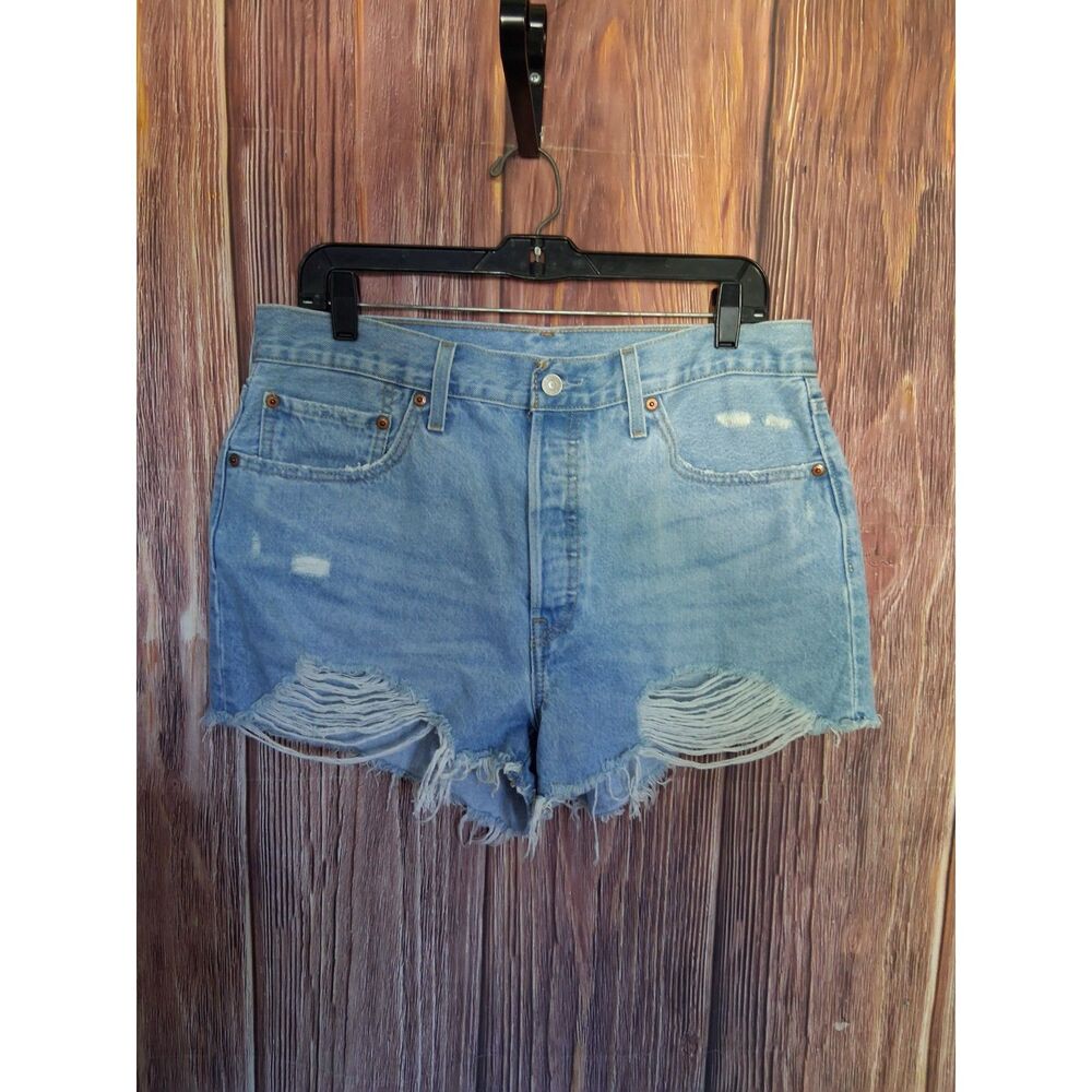 Levis W32 high rise distressed raw hem denim shorts button fly y2k streetwear